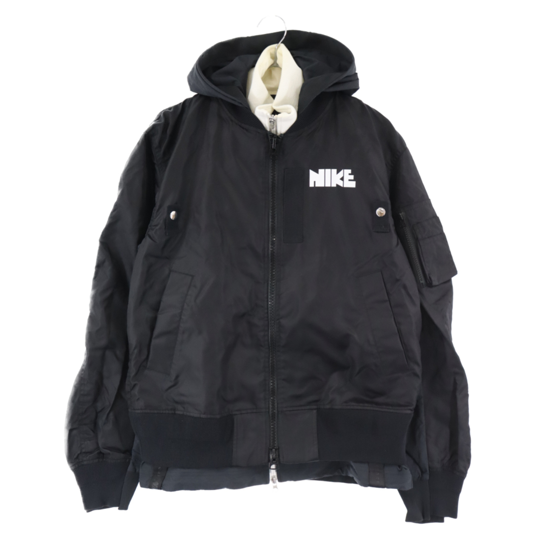 NIKE ナイキ ×sacai サカイ 21AW NRG LAYERED JKT ロゴプリントレイヤード ジップアップナイロンボンバージャケット ブラック