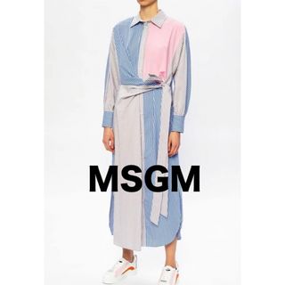 エムエスジイエム(MSGM)の【MSGM】ストライプ　ロングワンピース　ロングドレス　美品　(ロングワンピース/マキシワンピース)