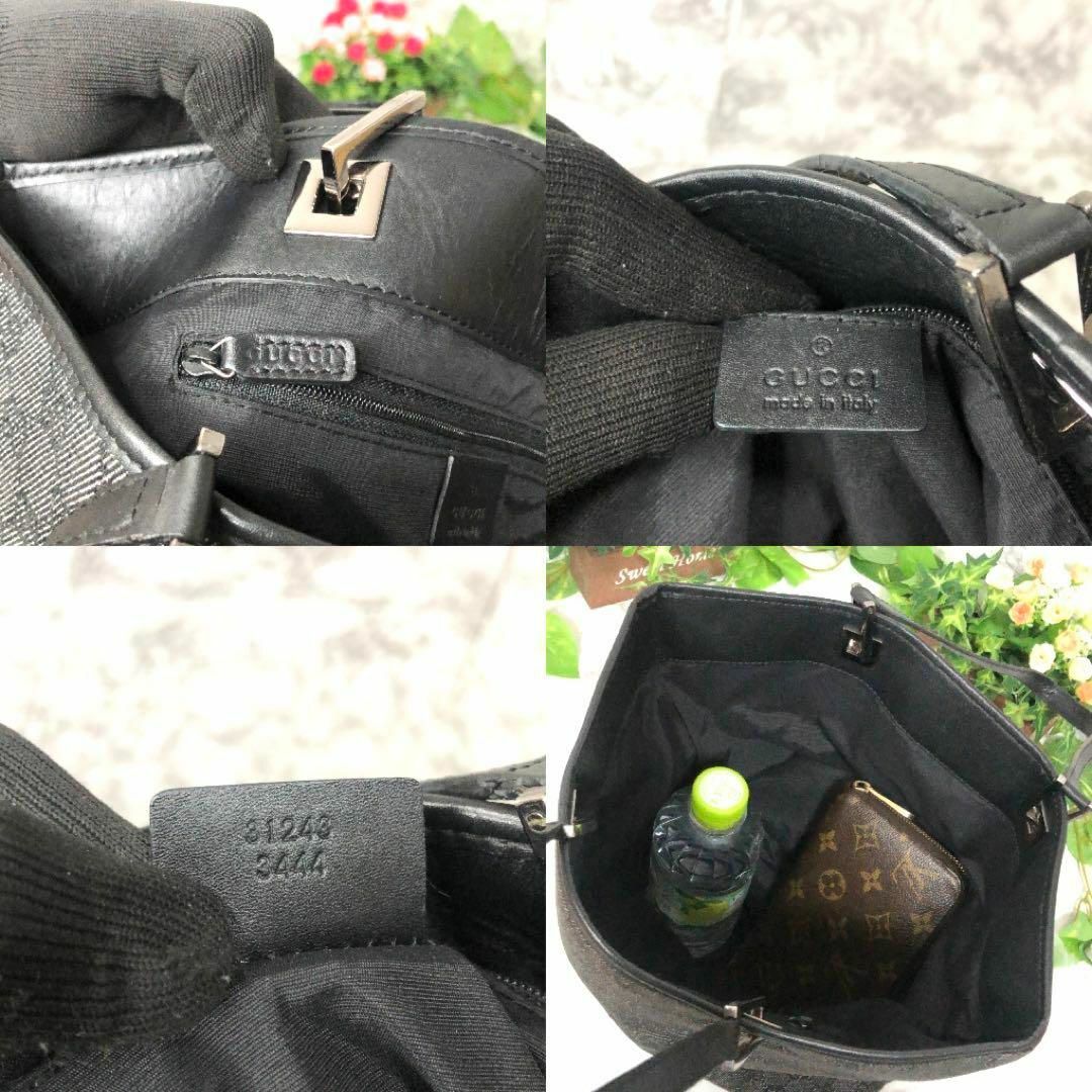 良品✨グッチ GGキャンバス×レザー トートバッグ 肩掛け ユニセックス 黒系