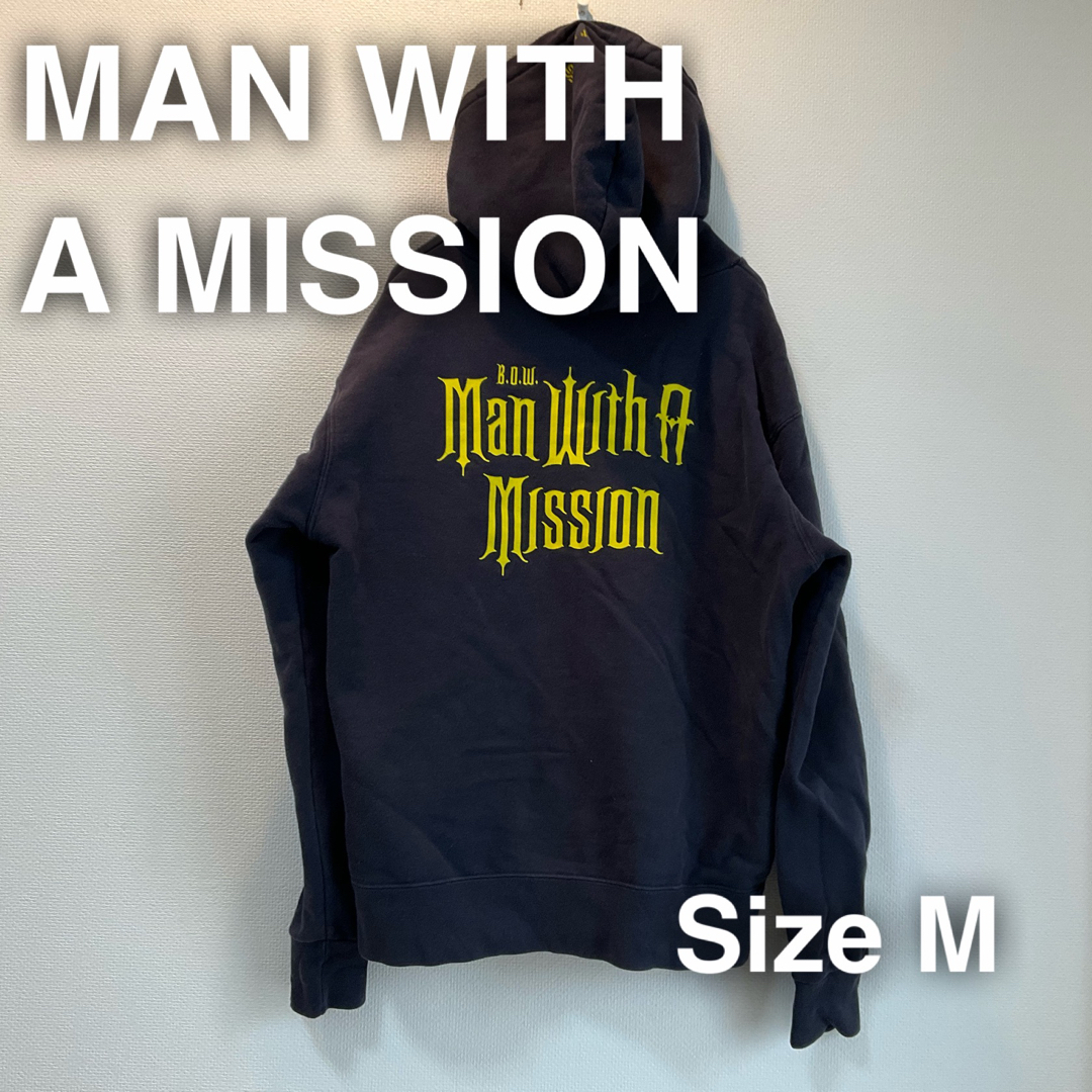 MAN WITH A MISSION パーカー　M ネイビー　紺　フード　バンド