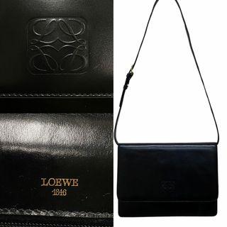 LOEWE ヴィンテージ アナグラム カーフレザー フラップ ショルダーバッグ