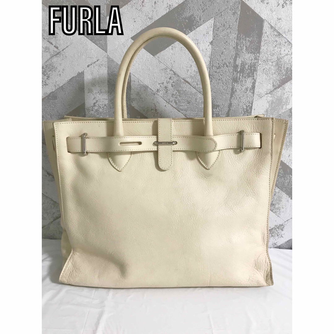 【良品】FURLA フルラ レザー ハンドバッグ トートバッグ レディース 白