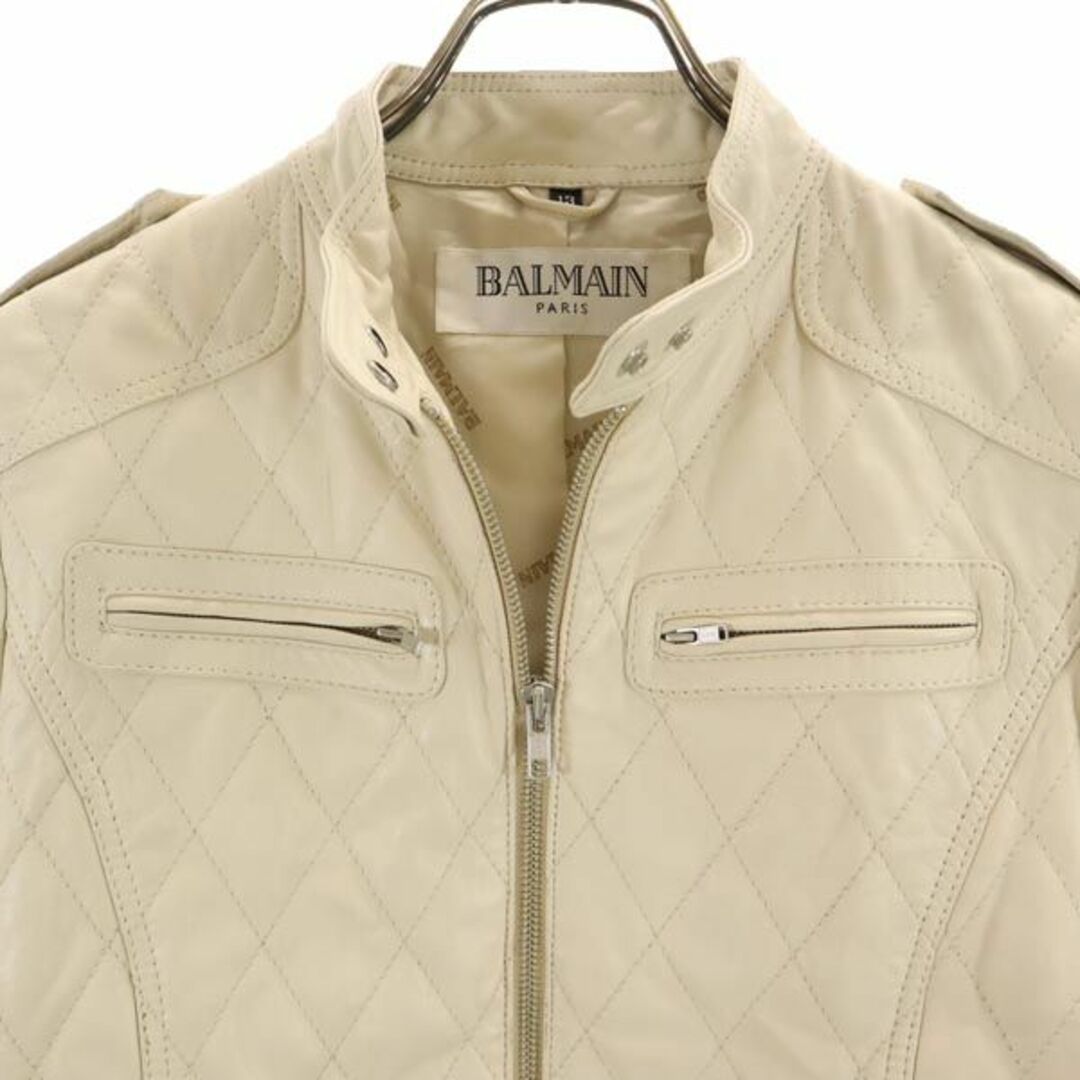 バルマン 羊革 レザージャケット 13 アイボリー系 BALMAIN レディース 【中古】 【231008】