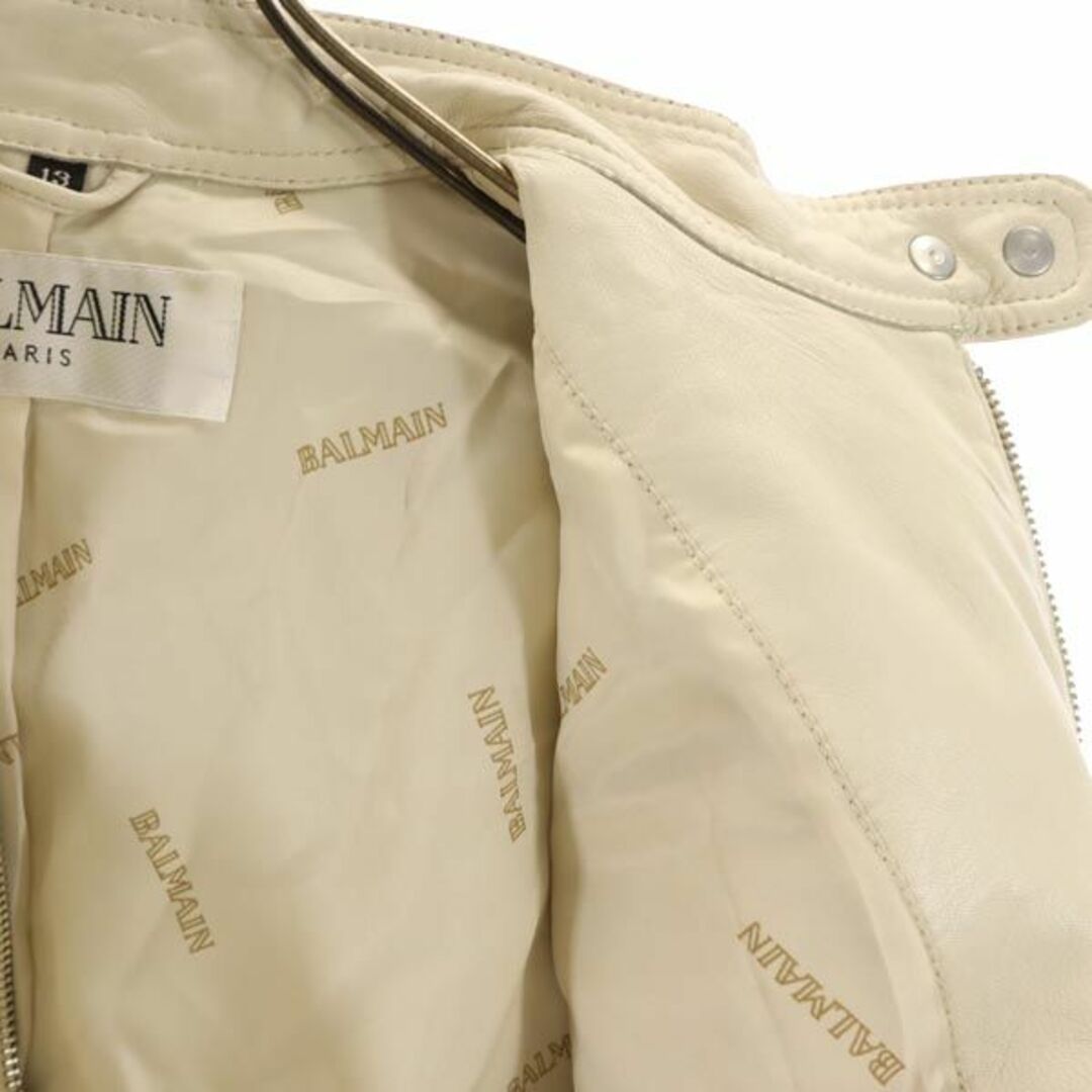 【極美品】 BALMAIN ノーカラージャケット カシミヤ混 羊革 13号