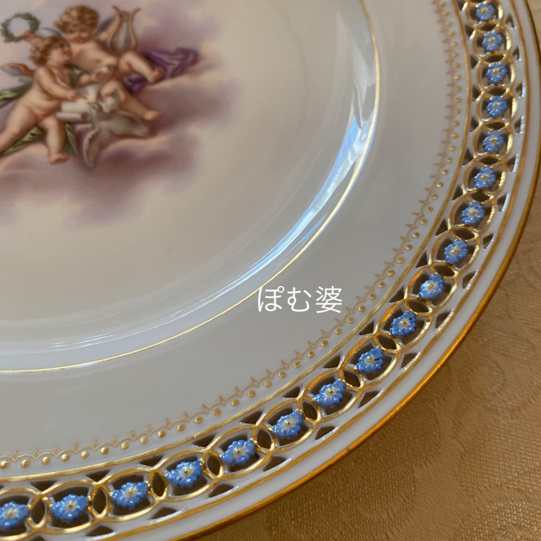 MEISSEN - 【古マイセン】金彩 金盛 透かし皿 プレート「可愛い悪戯