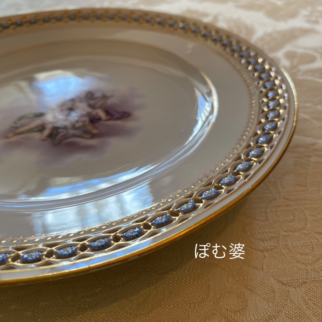 MEISSEN - 【古マイセン】金彩 金盛 透かし皿 プレート「可愛い悪戯