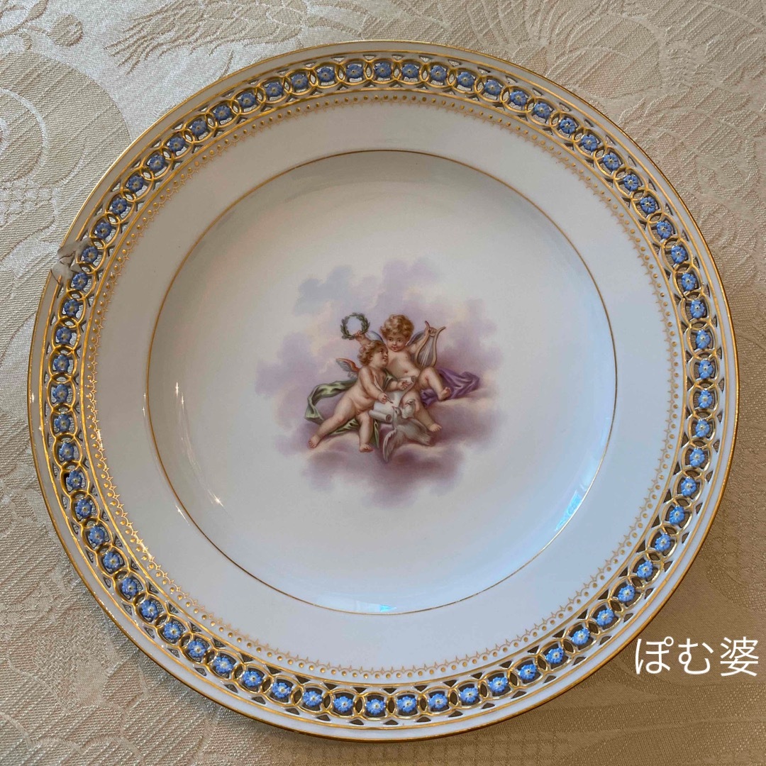 MEISSEN - 【古マイセン】金彩 金盛 透かし皿 プレート「可愛い悪戯