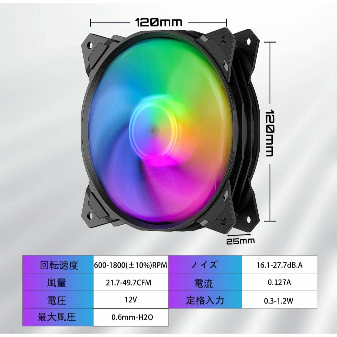 【色:ARGBPWM-5本】upHere 120mm ARGB ケースファン P 7