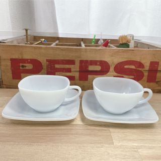 ファイヤーキング(Fire-King)の【ラストセット・美品】ファイヤーキング ティーカップ 2客　アズライト チャーム(グラス/カップ)