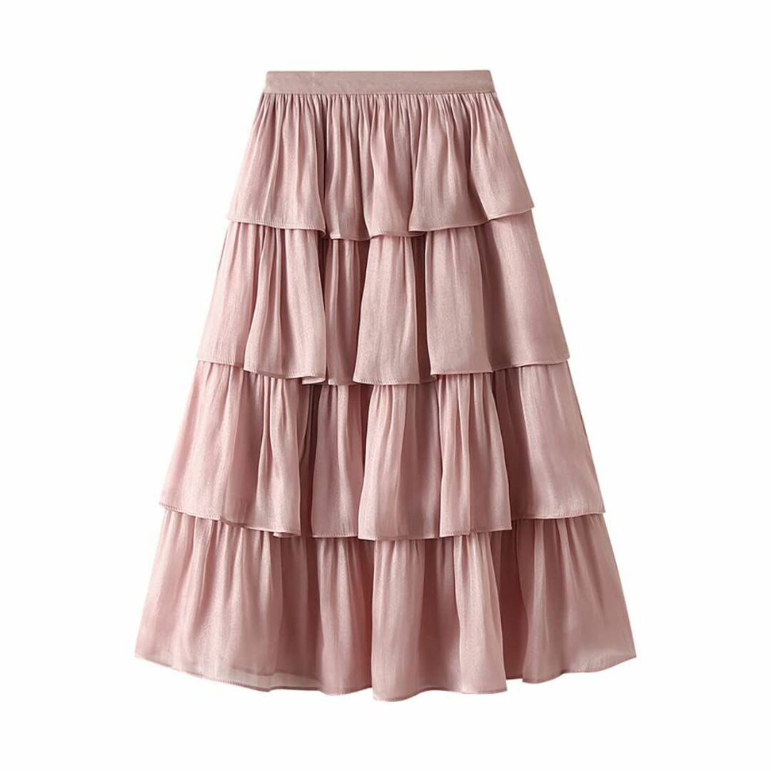 【色: ピンク】[Vsysmo] ロングスカート レディース プリーツスカート