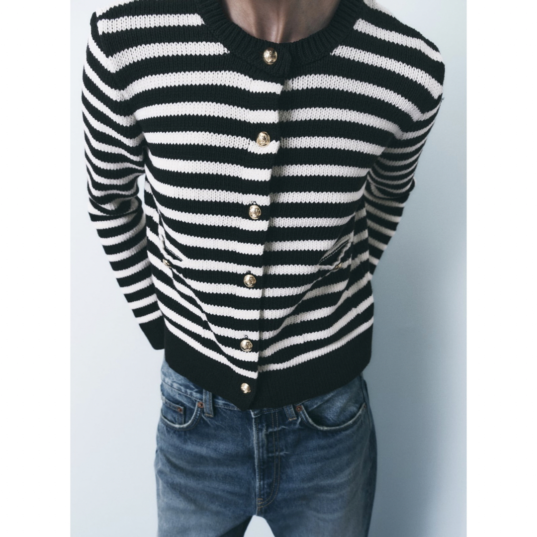 【新品/未着用】ZARA ゴールドボタンニットカーディガン ニットカーディガン