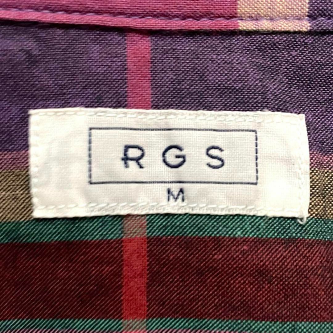 K680 RGS アールジーエス シャツ M 長袖 チェック柄 紫 綿100% レディースのトップス(シャツ/ブラウス(長袖/七分))の商品写真
