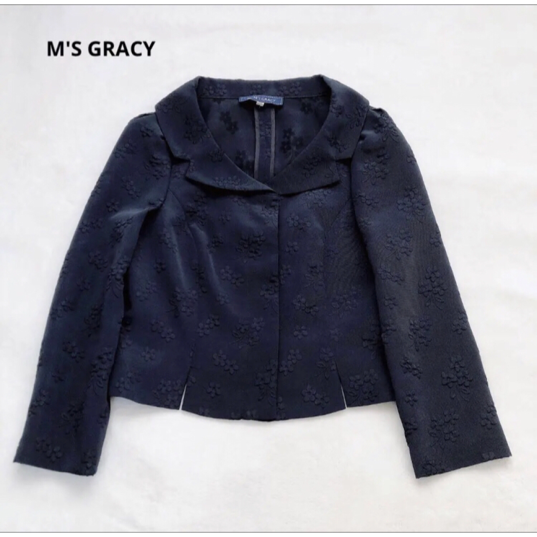 39SGRACYのMM'S GRACY エムズグレイシー　花柄　エンボス　女優襟　ジャケット　40