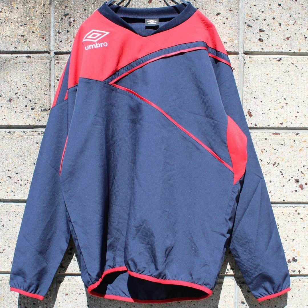 UMBRO - umbro アンプロ ロゴ刺繍 紺 × 赤 古着 プルジャケットの通販