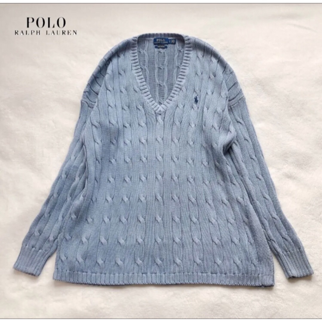 POLO RALPH LAUREN(ポロラルフローレン)のRALPH LAUREN ラルフローレン　ケーブル　ニット　くすみ　ブルー　 S レディースのトップス(ニット/セーター)の商品写真