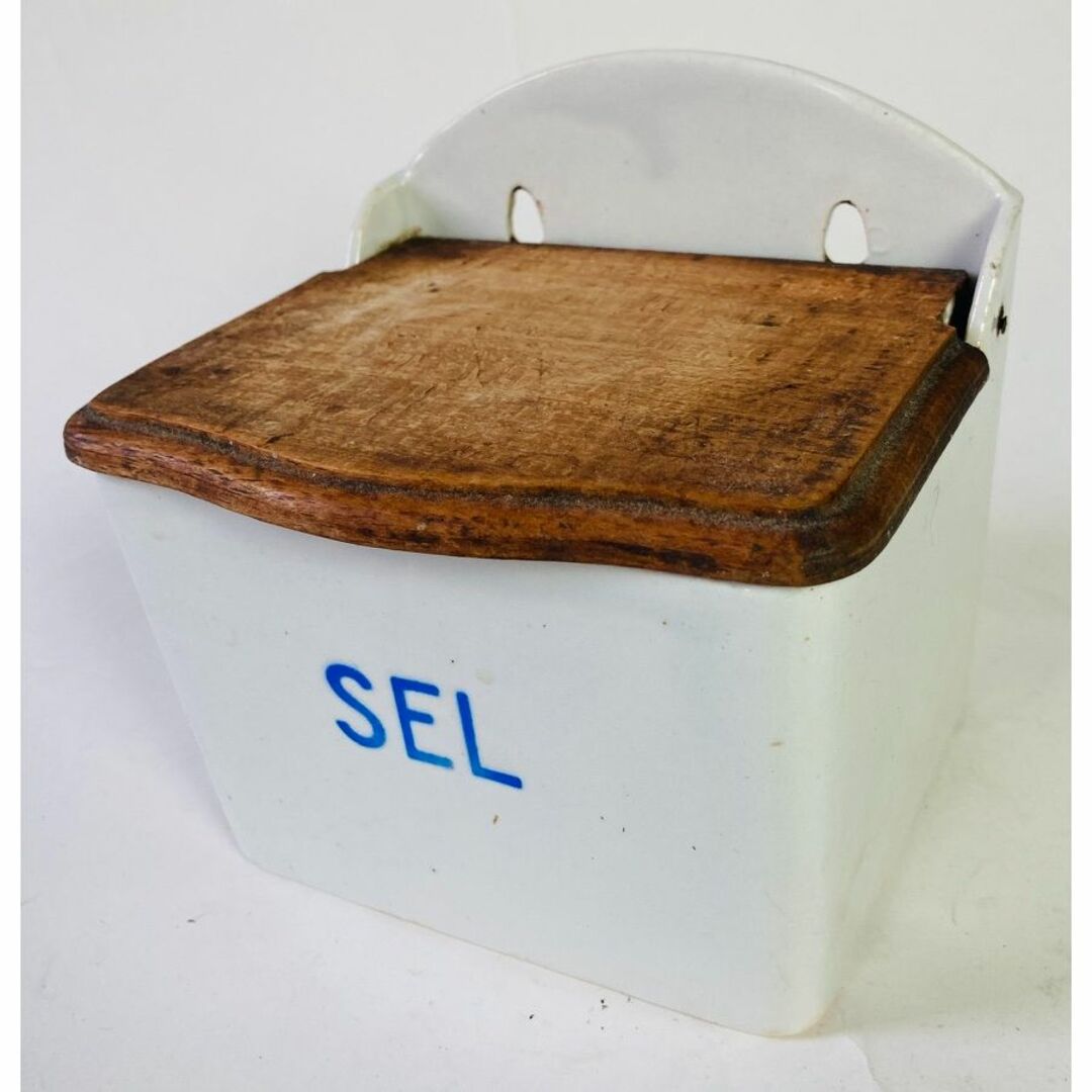 1950年 sel箱 塩保存容器 砂時計付き 壁掛け 木製　フランスヴィンテージ