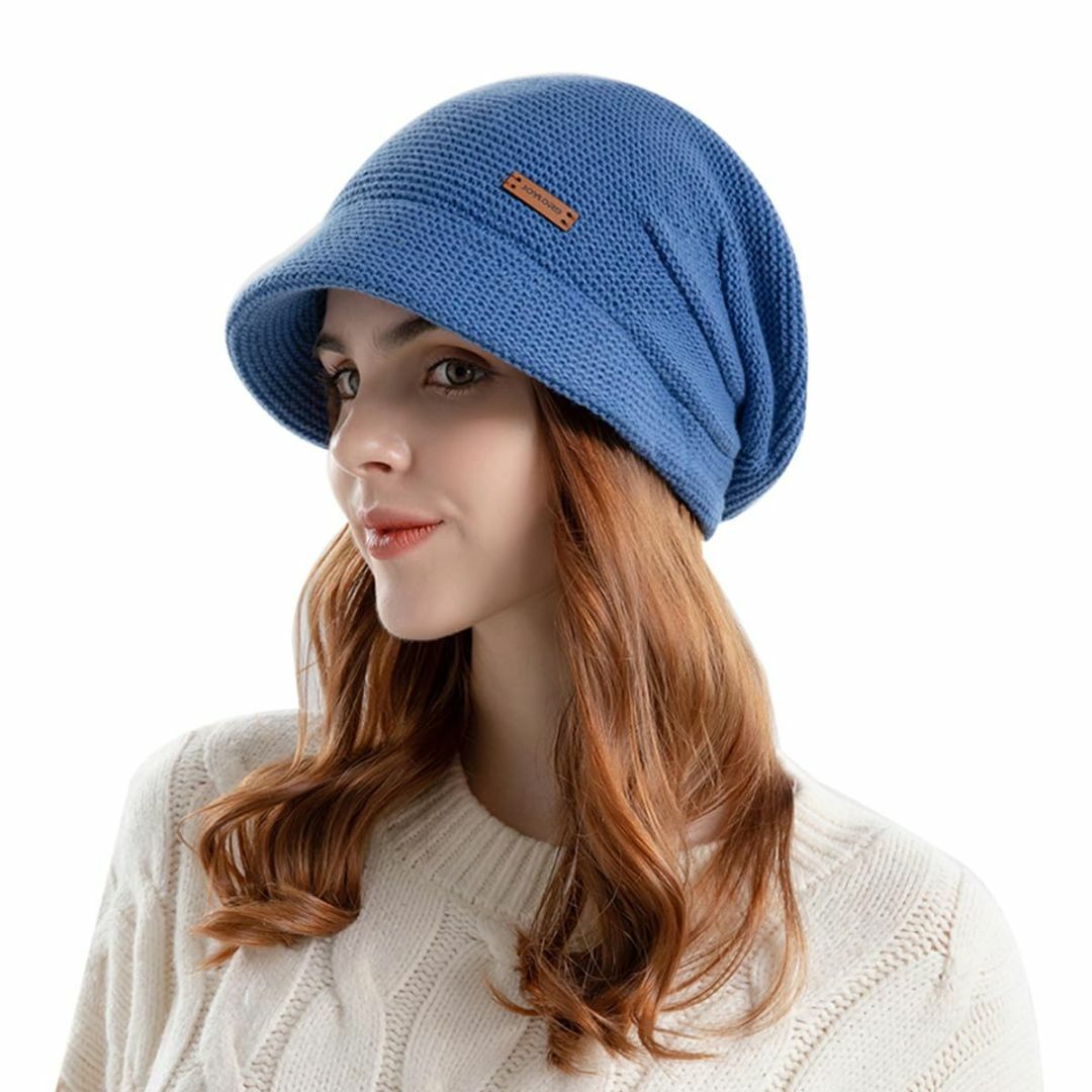 【色: ブルー】[Famimor] ニット帽 レディース つば付き ニット 帽子