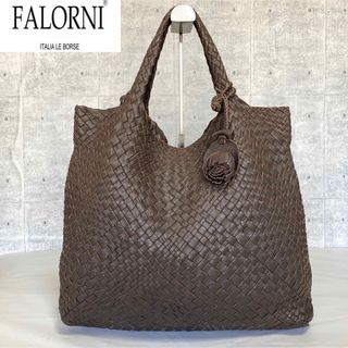 ファロルニ(FALORNI)の【美品】FALORNI イントレチャート モカブラウン ラムレザー ハンドバッグ(ハンドバッグ)