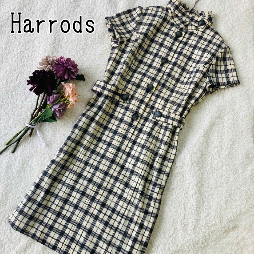 Harrods ハロッズ　ワンピース　チェック　ウール100%   ベルト　S