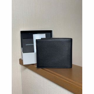 新品未使用ARMANI 二つ折り財布 ブラック レザー製 イーグルプレート