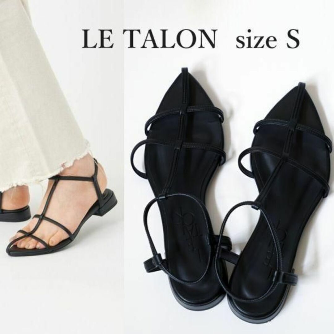 Le Talon(ルタロン)のルタロン LE TALON ポインテッド ダブル Tストラップ サンダル 黒 レディースの靴/シューズ(サンダル)の商品写真