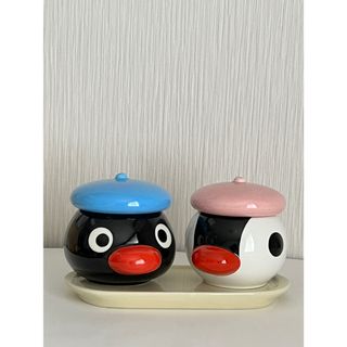 2003年製ミスドPINGUピングー&ピンガペンギン陶器小物入れシュガーポット(キャラクターグッズ)