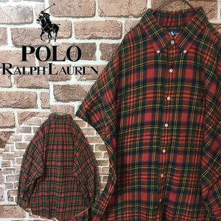 ラルフローレン(Ralph Lauren)の【XLサイズ】ラルフローレン☆刺繍ロゴ　ボタンダウン チェックシャツ　ゆるだぼ(シャツ)