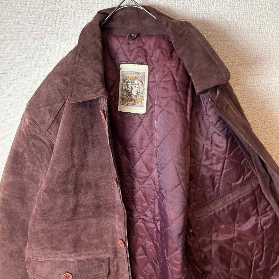 レザージャケット 豚革 キルティング スウェード 古着 ヴィンテージ くすみ紫系