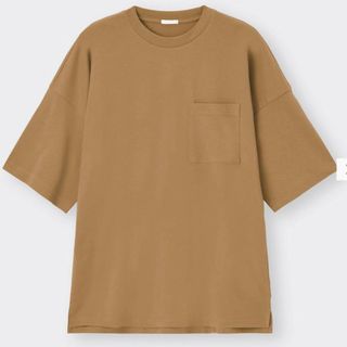 ジーユー(GU)のルーズフィットT(5分袖)Mサイズ　ブラウン(Tシャツ/カットソー(半袖/袖なし))