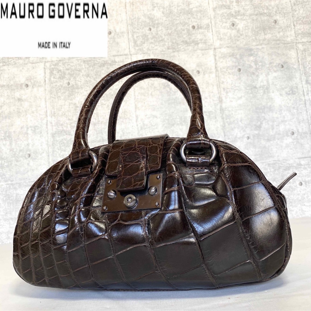 【美品】MAURO GOVERNA クロコダイル ダークブラウン ハンドバッグ 2