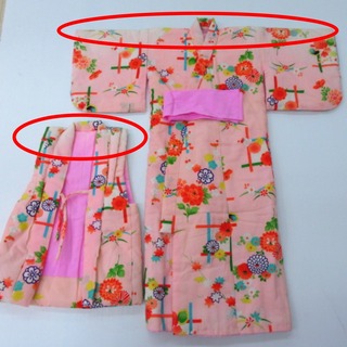 女児一つ身着物＆袖なし上着セット 薄ピンク多色花 幼い レトロ リメイク向き 難有(和服/着物)