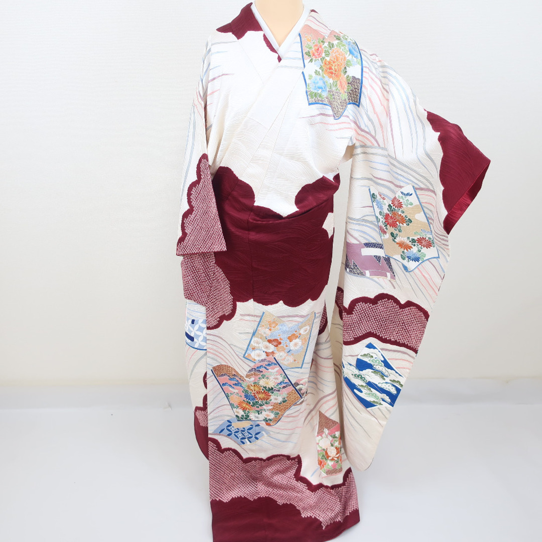 振袖 花冊子文様 正絹 袷 広衿 白・紫色 雲取り 絞り 刺 成人式 卒業式