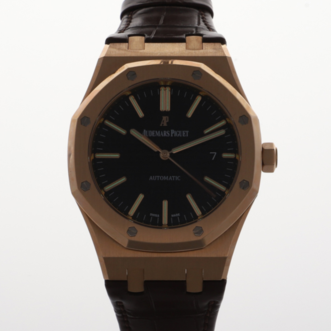 AUDEMARS PIGUET(オーデマピゲ)の【109038】AUDEMARS PIGUET オーデマ・ピゲ  15400 OR.OO.D002CR.01 ロイヤルオーク ブラックダイヤル PG/レザー 自動巻き 純正ボックス 腕時計 時計 WATCH メンズ 男性 男 紳士【中古】 メンズの時計(腕時計(アナログ))の商品写真