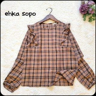 エヘカソポ(ehka sopo)のエヘカソポ●肩フリル♪淡色タータンチェック総柄タック入りぽわん袖長袖ブラウス(シャツ/ブラウス(長袖/七分))