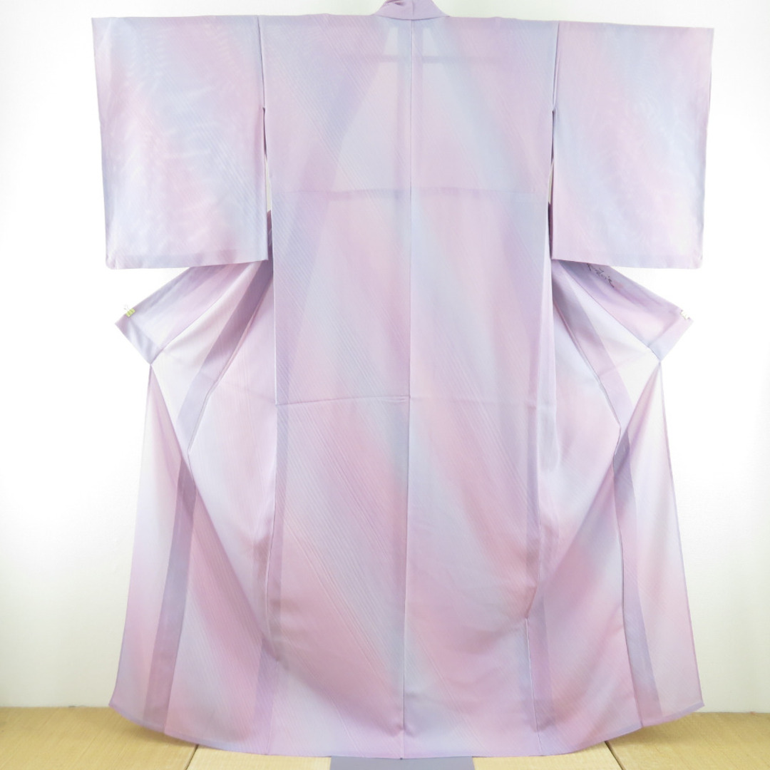 夏着物 斉藤三才 単衣 絽 夏用 ぼかし 小紋 広衿 正絹 紫色 紋なし 仕立て上がり 身丈165cm 美品