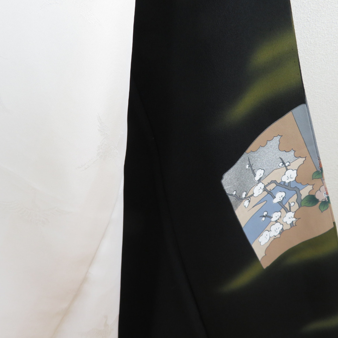 黒留袖 色紙に江戸風景 正絹 比翼付 剣片喰紋 袷 広衿 礼装着物 フォーマル 仕立て上がり 身丈157cm 美品 レディースの水着/浴衣(着物)の商品写真
