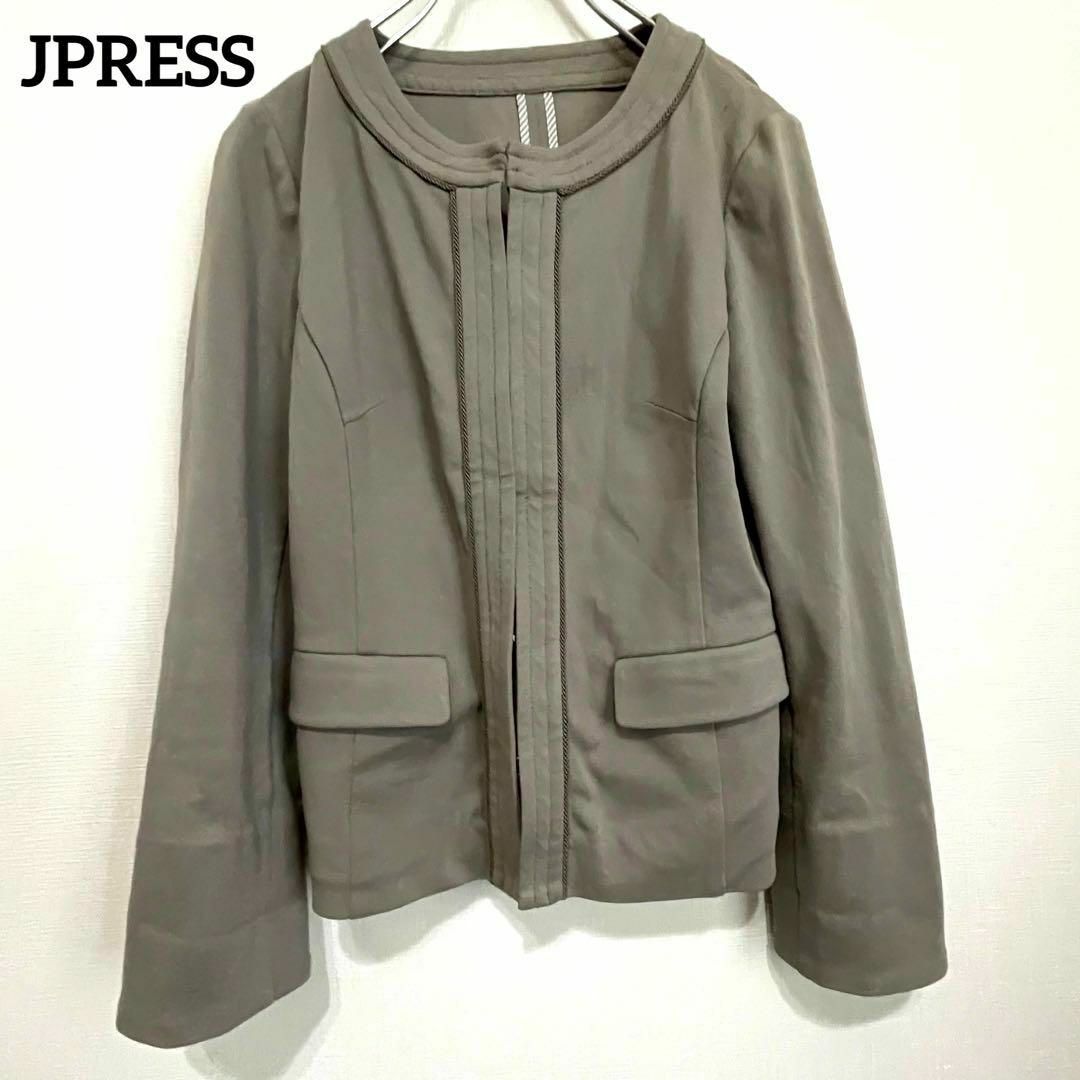 K694 JPRESS ジェイプレス ノーカラージャケット 長袖 無地 ベージュ