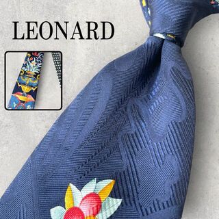 レオナール(LEONARD)の美品 LEONARD レオナール アート 花柄 花瓶 ネクタイ ネイビー 紺(ネクタイ)