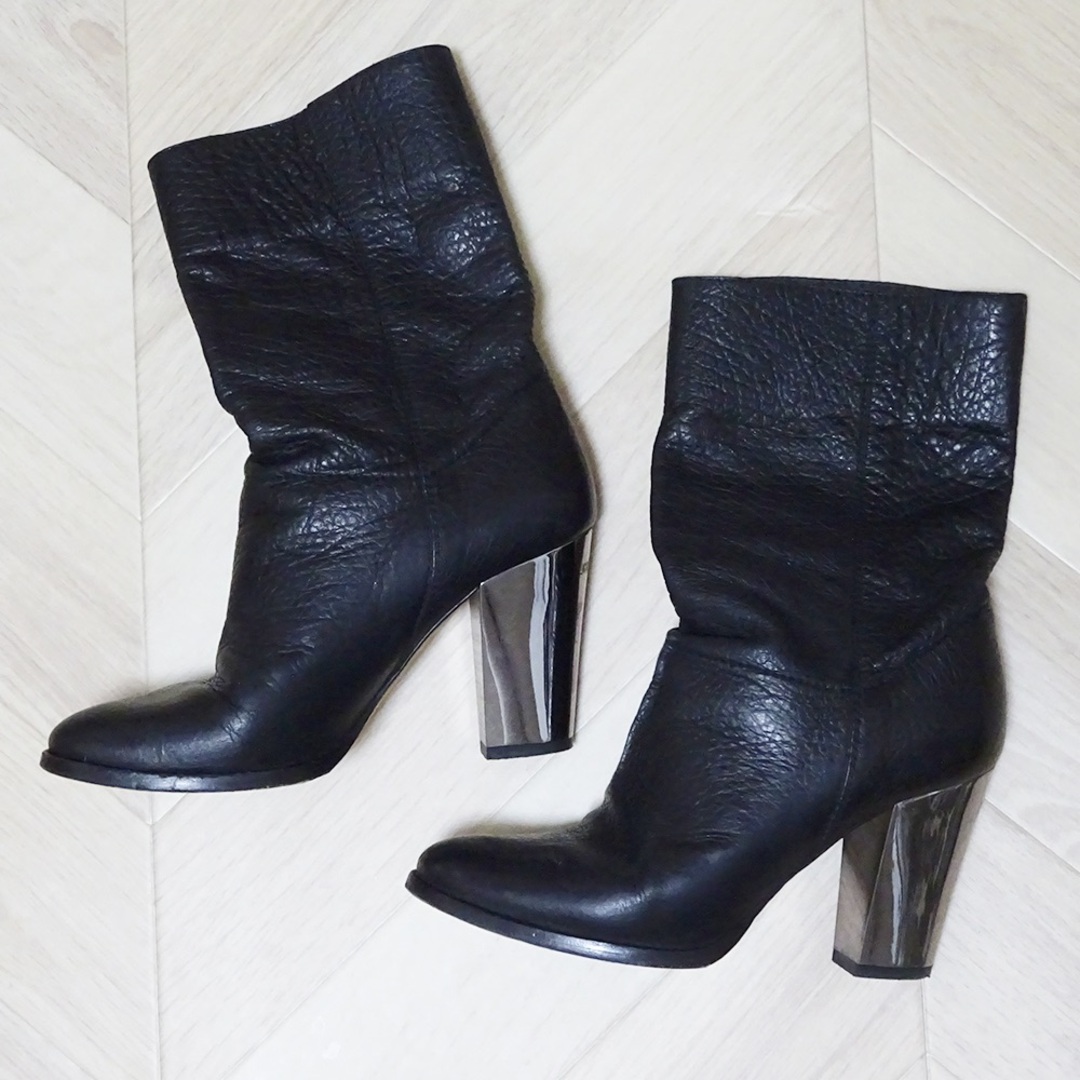 JIMMY CHOO ジミーチュウ レザーブーツ シルバーヒール ミドルブーツ | フリマアプリ ラクマ