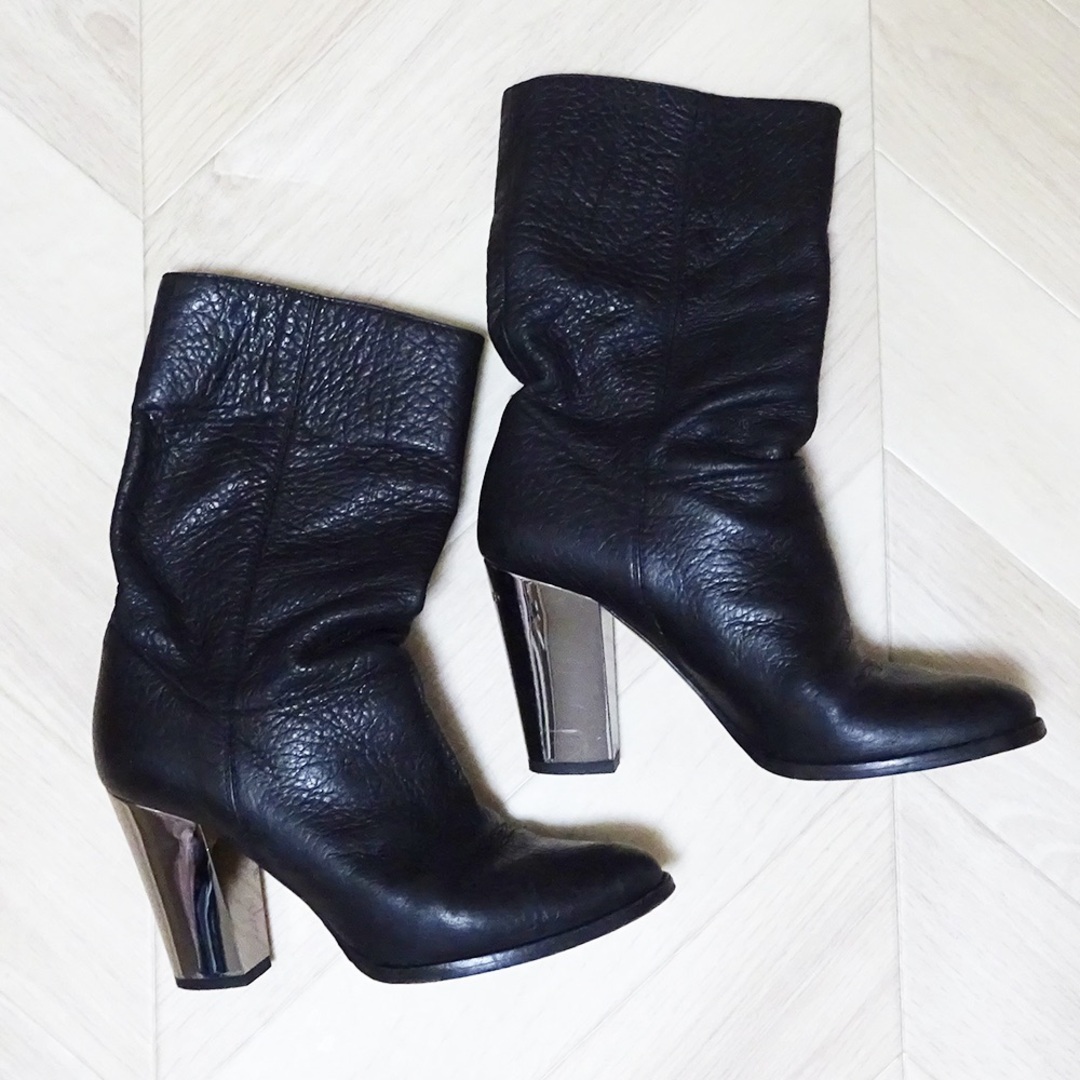 JIMMY CHOO ジミーチュウ レザーブーツ シルバーヒール ミドルブーツ