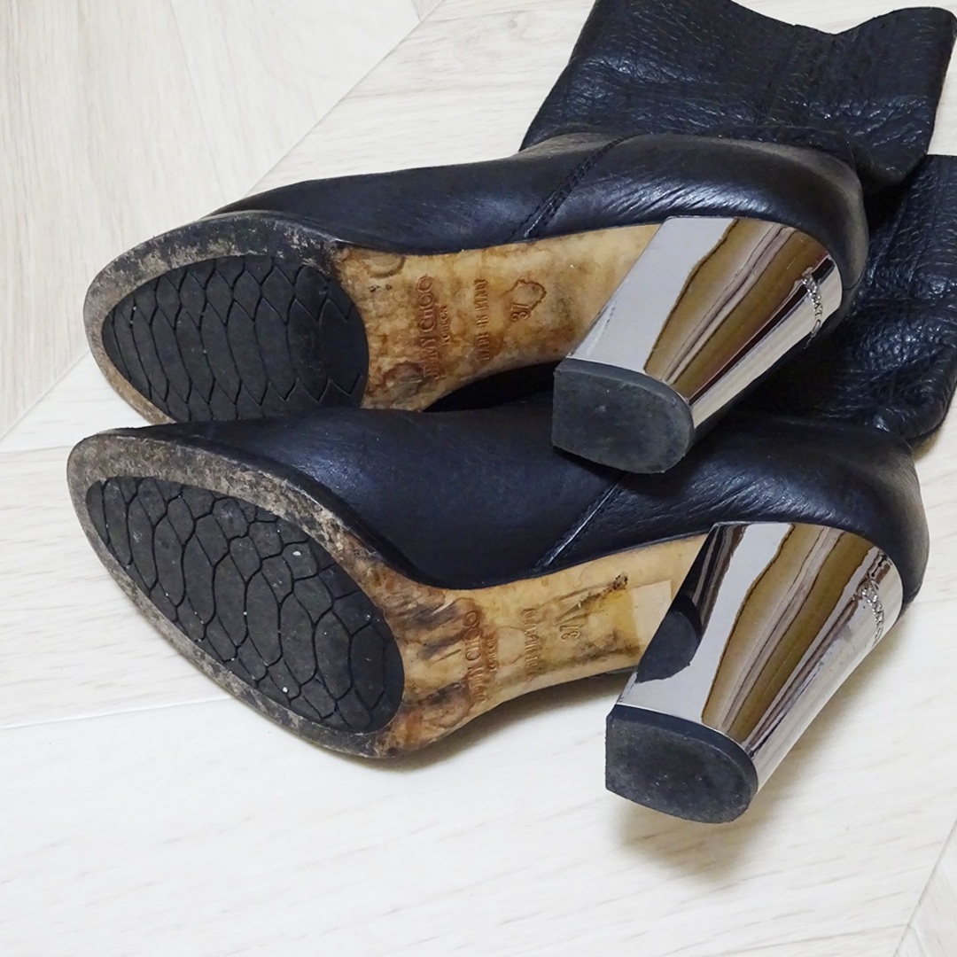 JIMMY CHOO ジミーチュウ レザーブーツ シルバーヒール ミドルブーツ