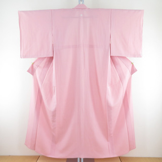 夏着物 単衣 絽 バチ衿 正絹 色無地 ピンク色 一つ紋入り 夏用 仕立て上がり 身丈152cm 美品(浴衣)