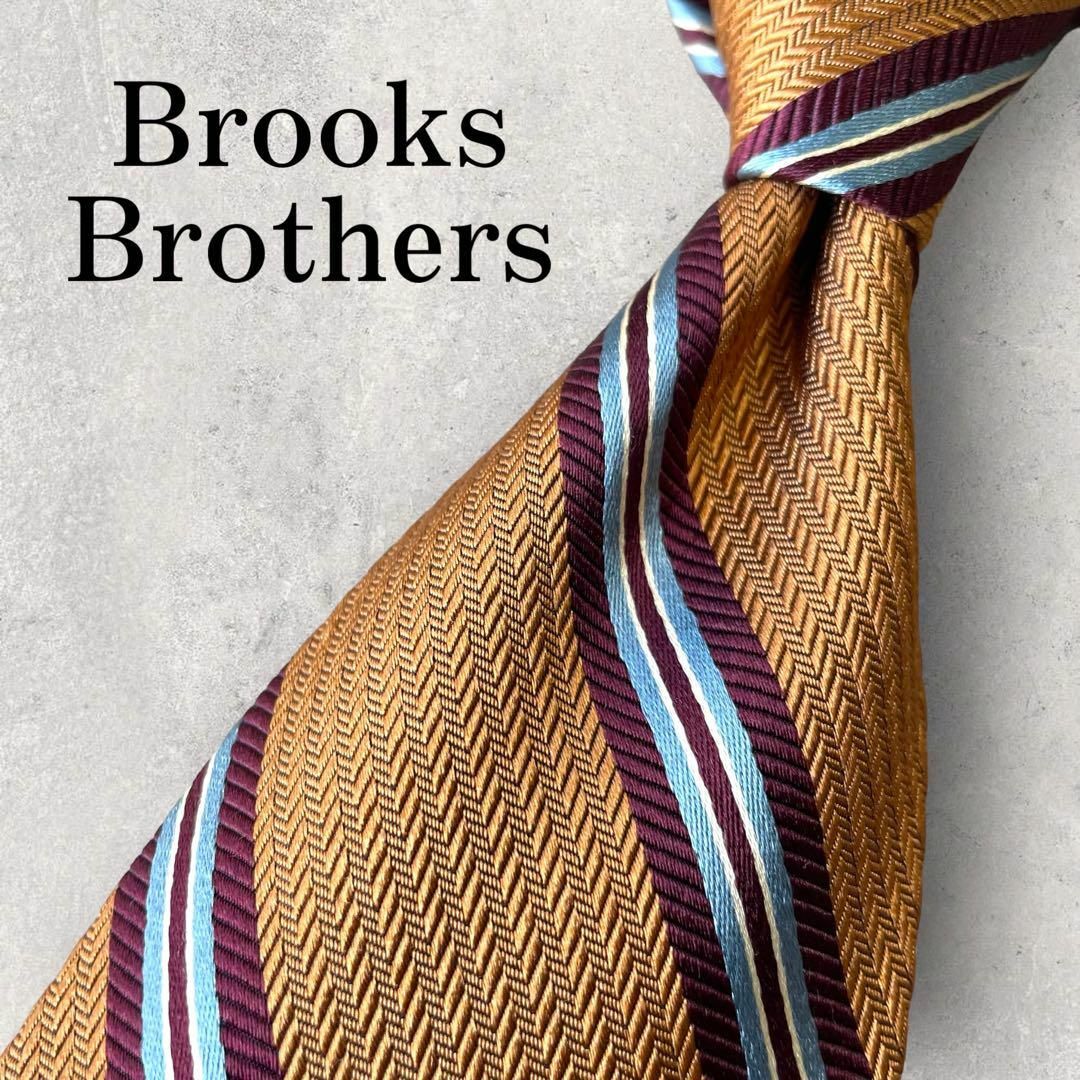 美品 Brooks Brothers ヘリンボーン レップタイ ストライプ 茶