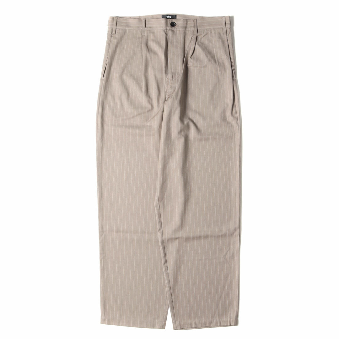 STUSSY ステューシー パンツ サイズ:32 22SS ストライプ ワイド テーパード パンツ STRIPED VOLUME PLEATED TROUSER ライトブラウン ボトムス ズボン 【メンズ】