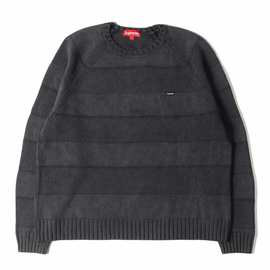 Supreme シュプリーム ニット サイズ:L 23SS ウォッシュ加工 スモールボックスロゴ ストライプ コットン ニット セーター Small Box Stripe Sweater ブラック 黒 トップス カジュアル 長袖【メンズ】【美品】