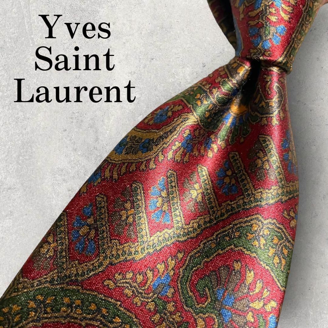 美品 Yves Saint Laurent ペイズリー柄 ネクタイ ボルドー