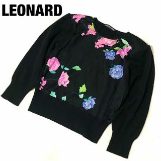 レオナール LEONARD FASHION ニット セーター ハイネック ロングスリーブ 花柄 ウール シルク トップス レディース M ブラック/ピンク/グリーン