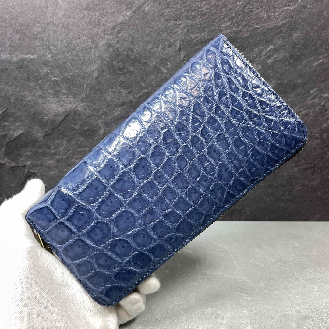 新品 クロコダイル 長財布 ネイビー ブルー 紺青 本革 ワニ革財布
