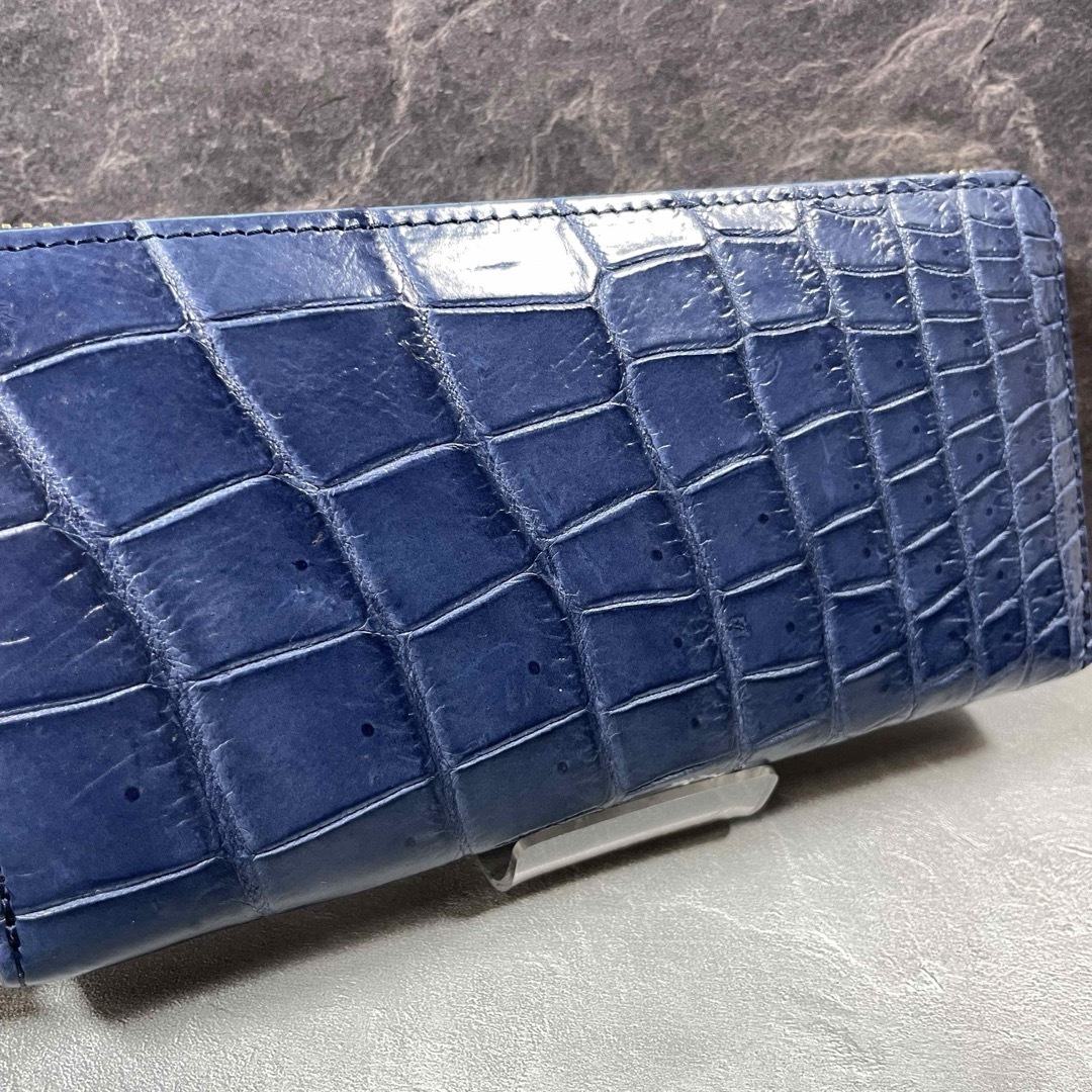 新品 クロコダイル 長財布 ネイビー ブルー 紺青 本革 ワニ革財布の
