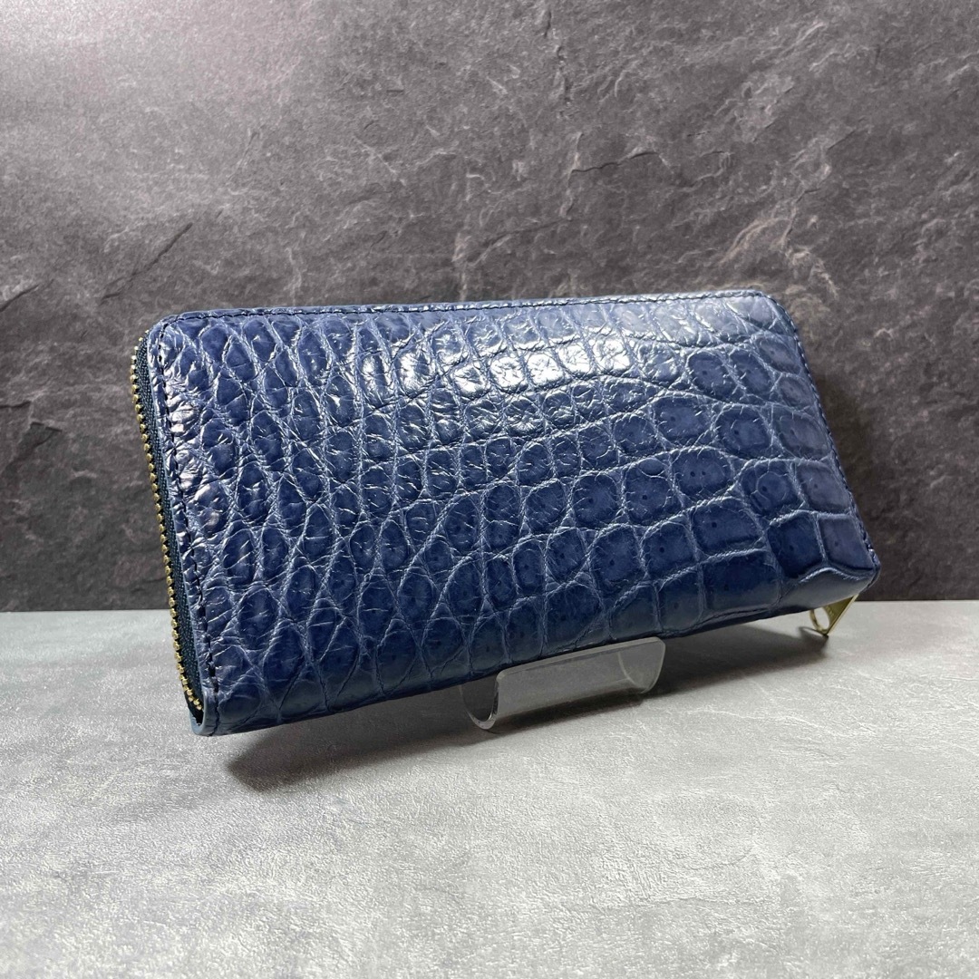 新品 クロコダイル 長財布 ネイビー ブルー 紺青 本革 ワニ革財布の